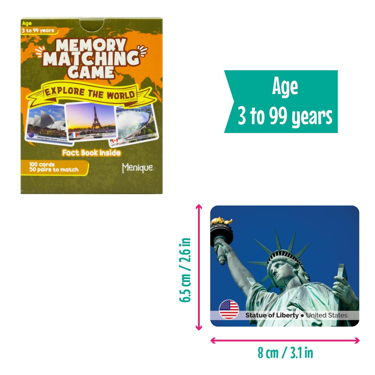 Menique Explore The World Memory Matching Game – 100 Cards, 50 Landmark Pairs