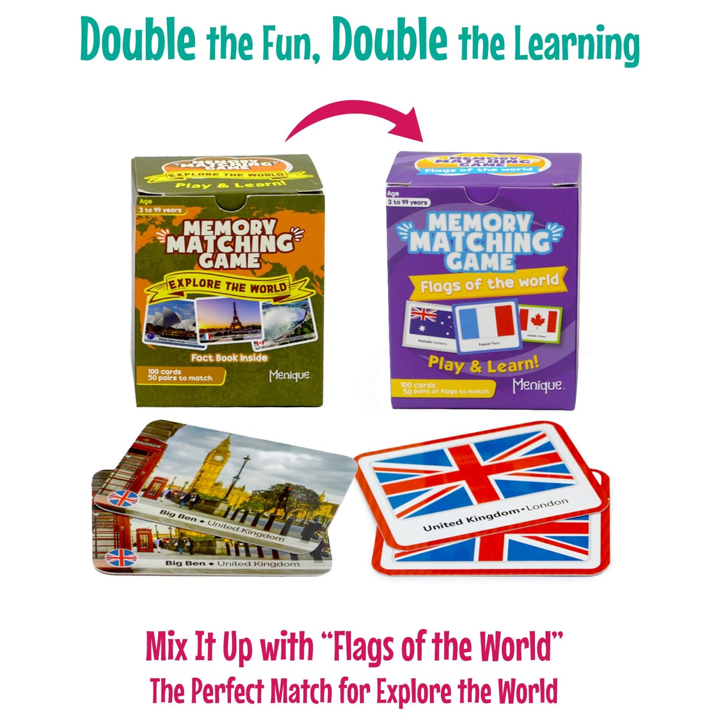 Menique Explore The World Memory Matching Game – 100 Cards, 50 Landmark Pairs