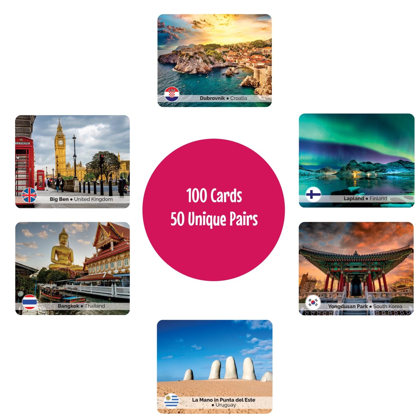 Menique Explore The World Memory Matching Game – 100 Cards, 50 Landmark Pairs