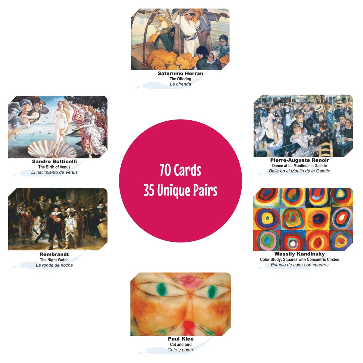 Menique Memory Matching Game – 70 Cards, 35 Pairs – Bilingual Art Game for Adults & Kids