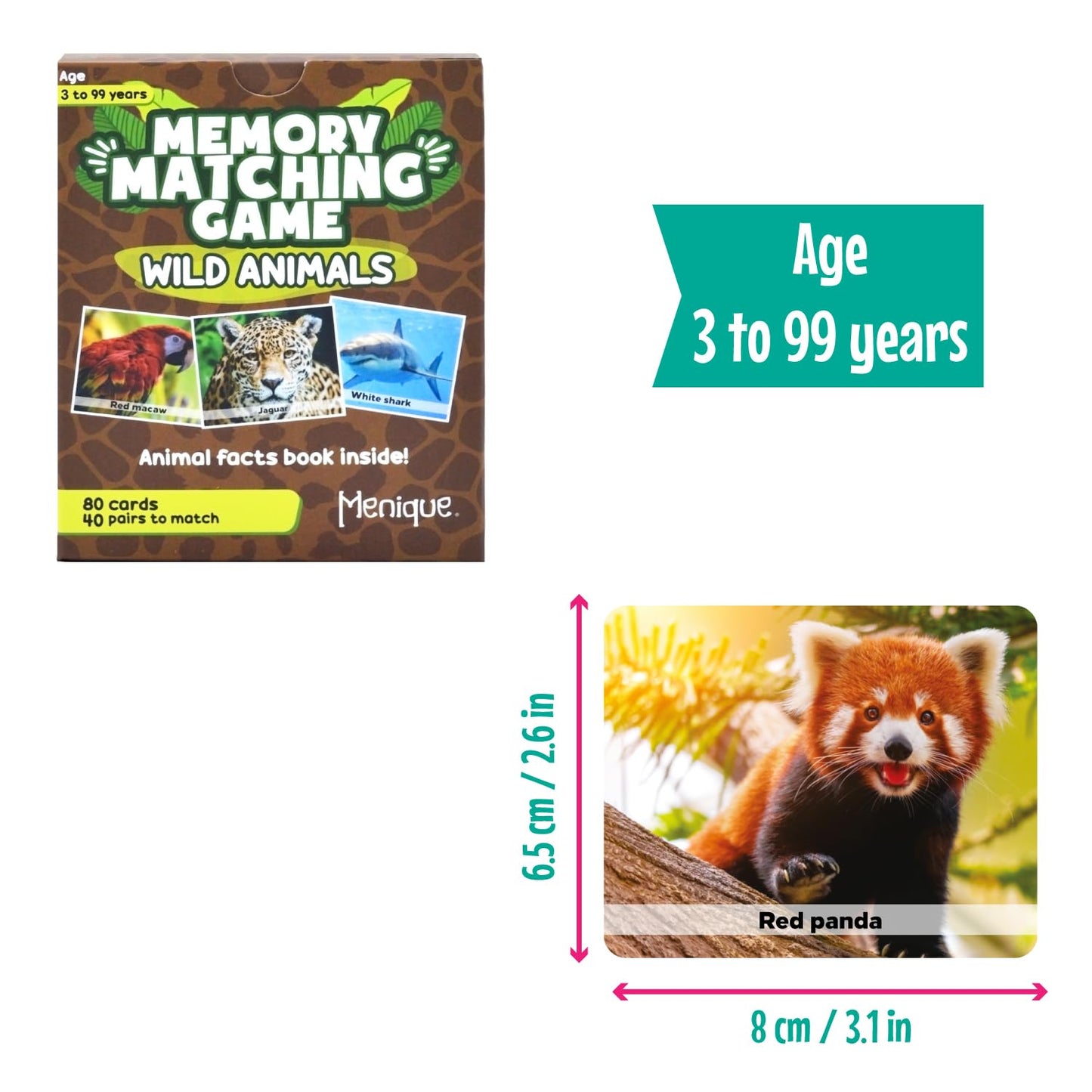 Menique Wild Animals Memory Matching Game – 80 Cards, Real Photos, Educational Booklet