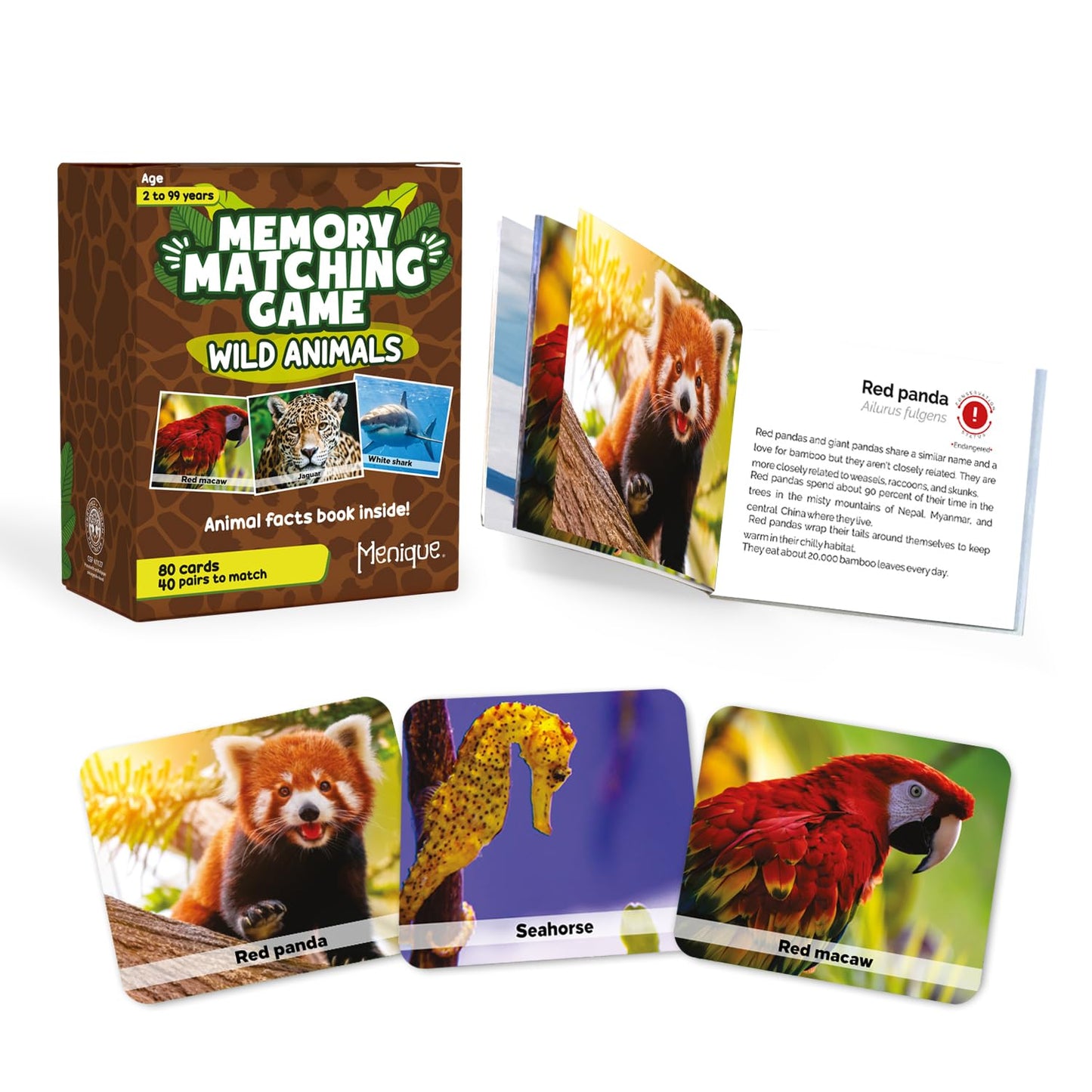 Menique Wild Animals Memory Matching Game – 80 Cards, Real Photos, Educational Booklet