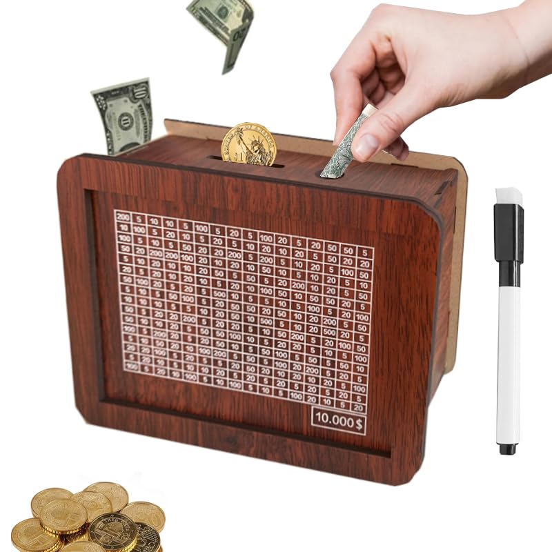 Menlanxan 10000 Savings Box – Wooden Cash Vault with Counting Tool