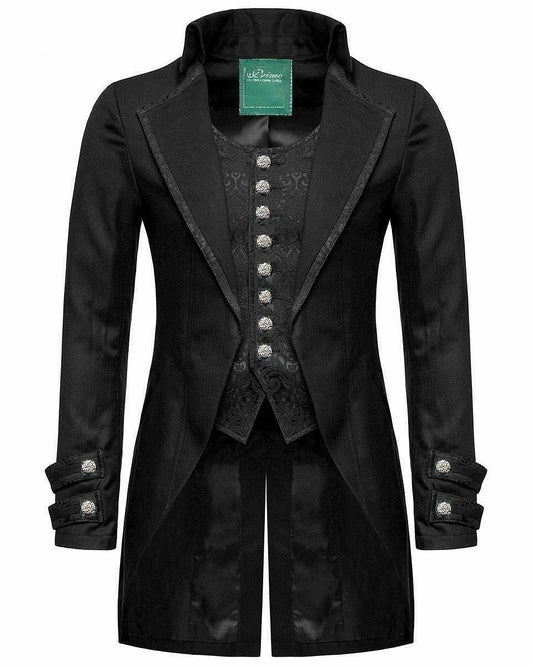 Mens Gothic Morning Jacket Tailcoat Black Steampunk Victorian