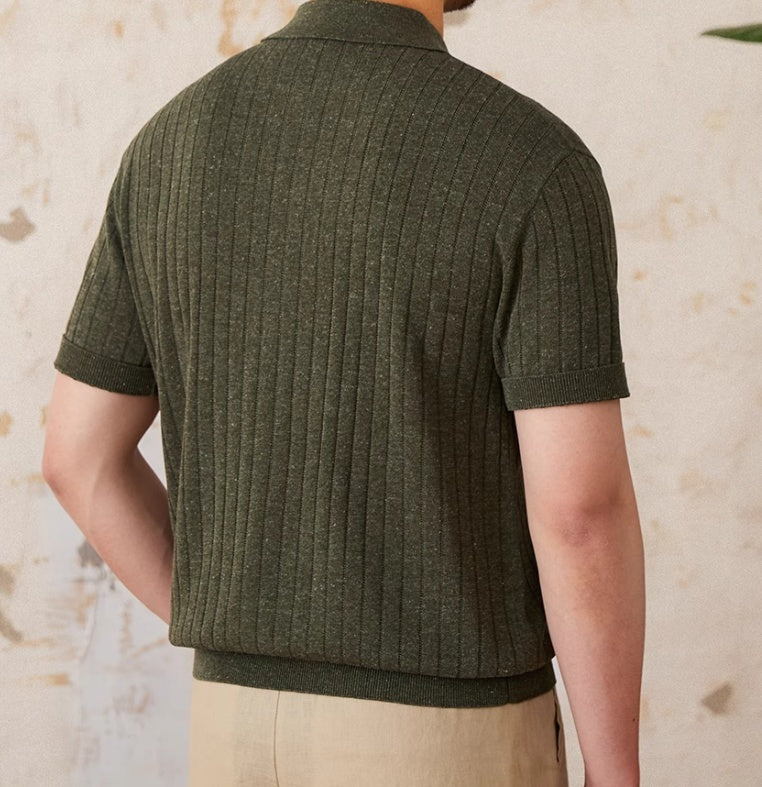 Men's Linen Blend Zippered Short Sleeve T-shirt