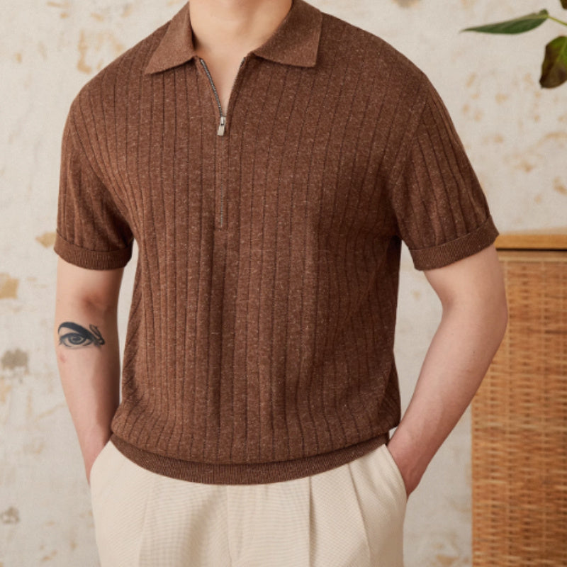 Men's Linen Blend Zippered Short Sleeve T-shirt
