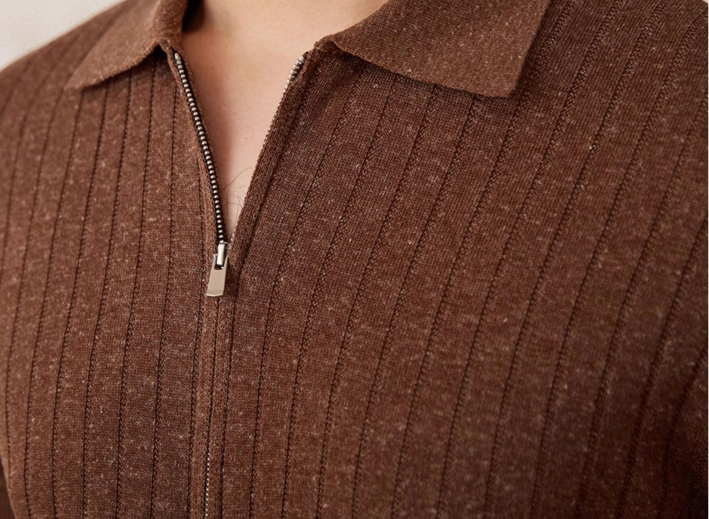 Men's Linen Blend Zippered Short Sleeve T-shirt