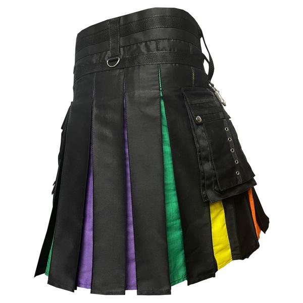 Men's Rainbow Hybrid Kilt Nylon Straps Black Cotton Scottish Utility