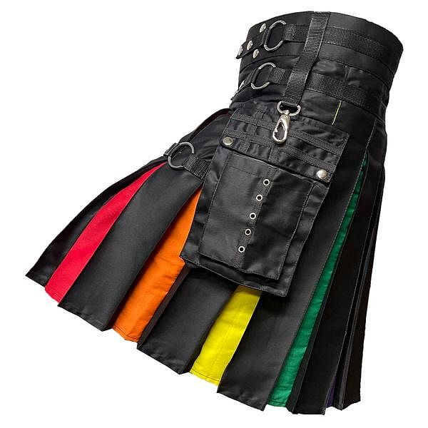 Men's Rainbow Hybrid Kilt Nylon Straps Black Cotton Scottish Utility