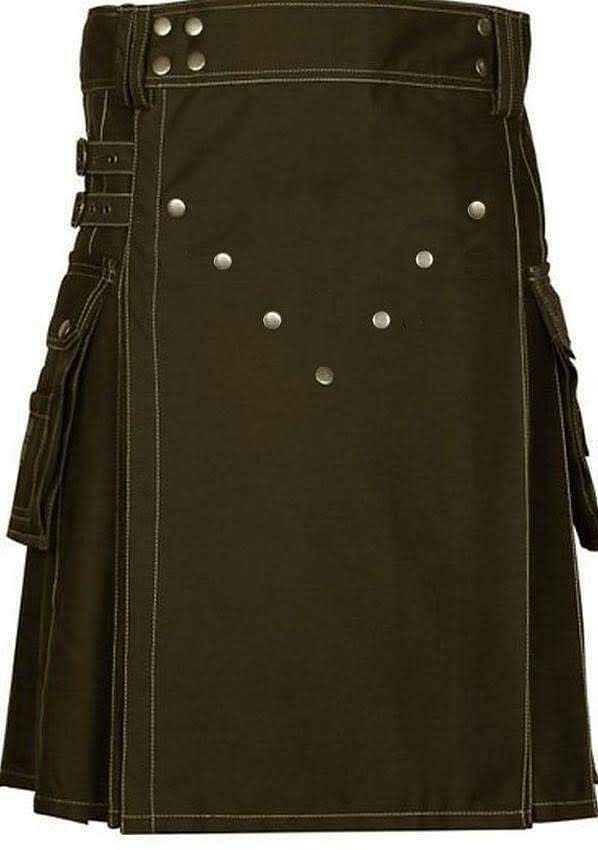 Men's Scottish Chocolate Brown Deluxe Utility Fashion Kilt 100% Cotton