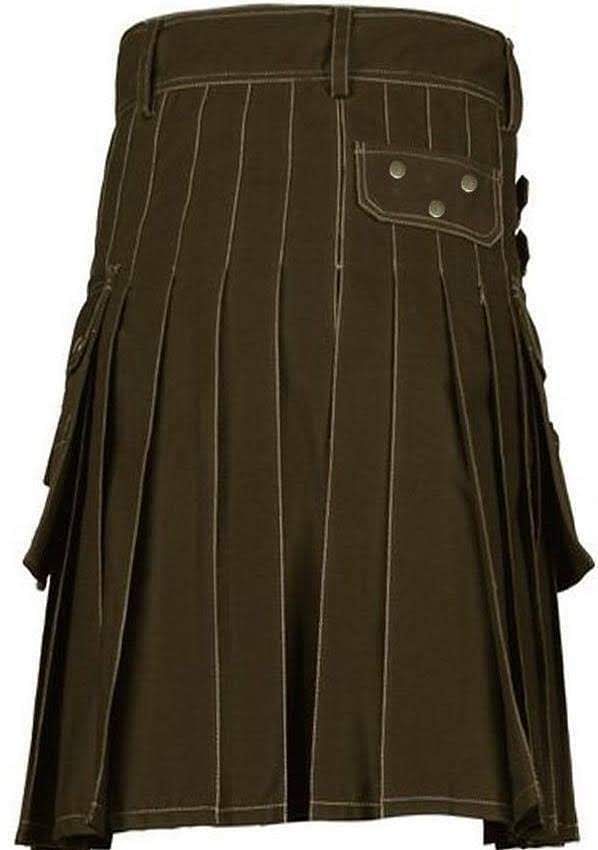 Men's Scottish Chocolate Brown Deluxe Utility Fashion Kilt 100% Cotton