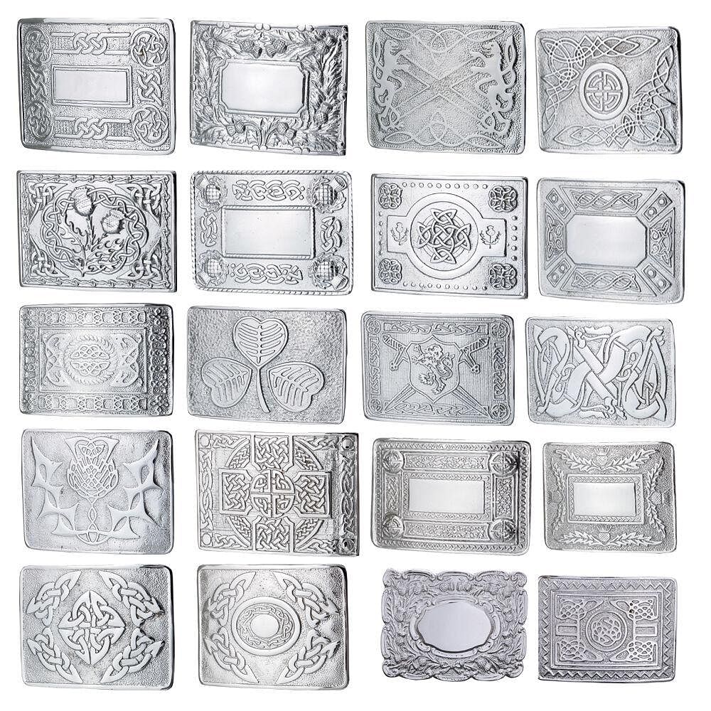 Men's Scottish Kilt Belt Buckles - Celtic Designs Chrome Buckles