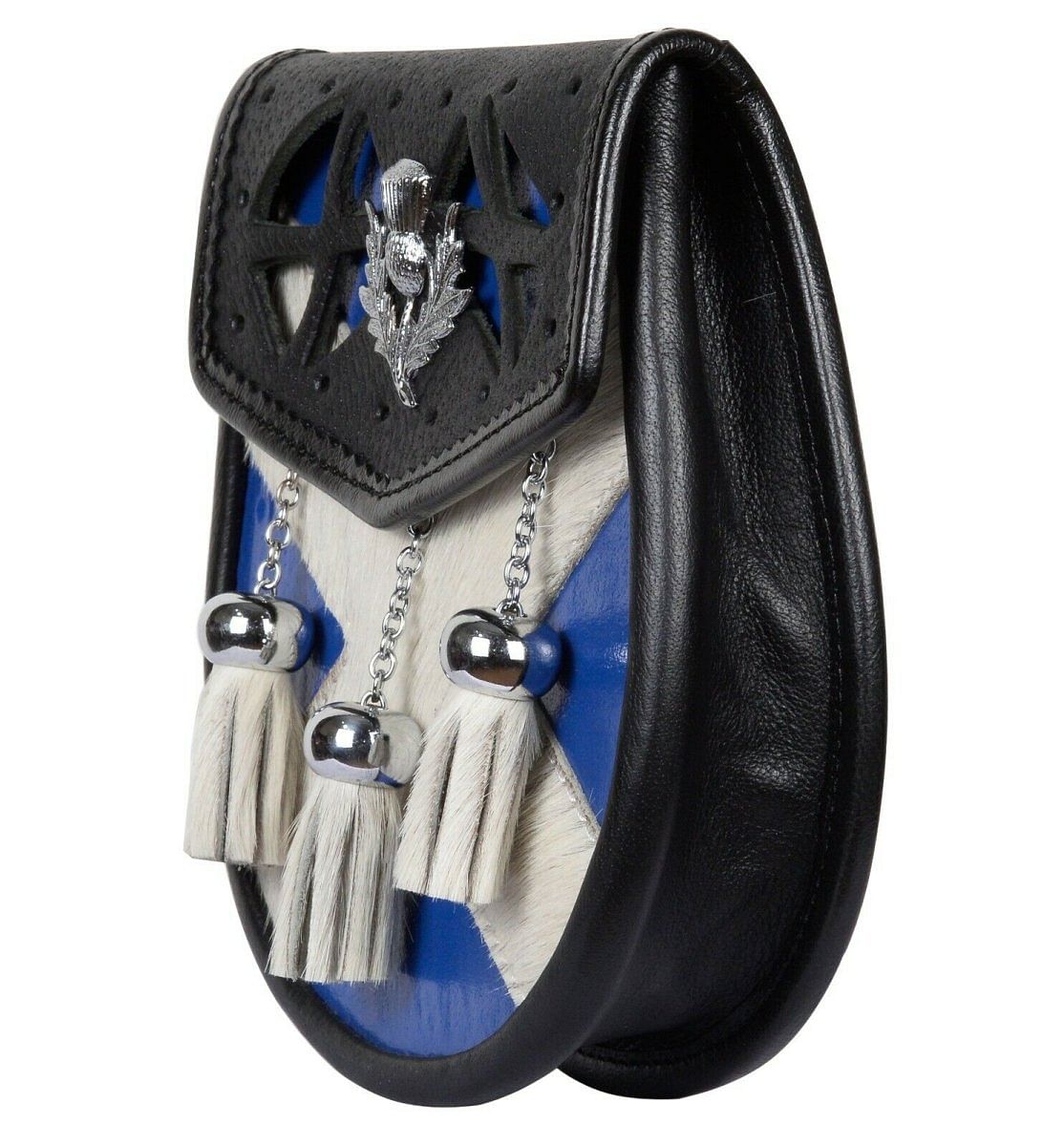 Men's Scottish Kilt Semi Dress Leather Sporran - Scottish Flag Pattern & Thistle