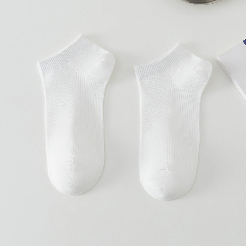 Men’s Solid Colour Breathable Boat Socks, Sweat Absorbing Low-cut Polyester Socks