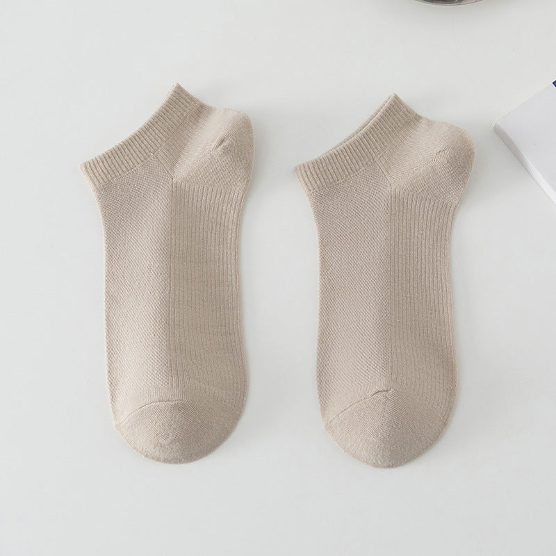 Men’s Solid Colour Breathable Boat Socks, Sweat Absorbing Low-cut Polyester Socks