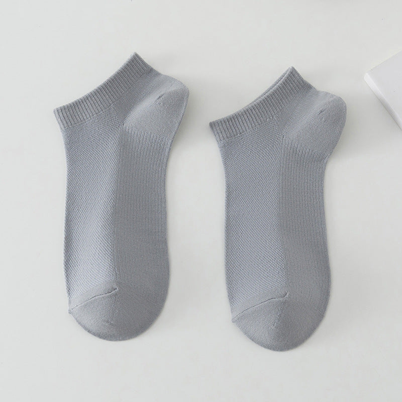 Men’s Solid Colour Breathable Boat Socks, Sweat Absorbing Low-cut Polyester Socks