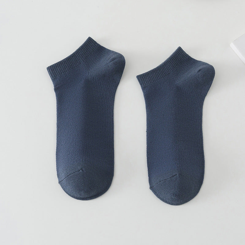 Men’s Solid Colour Breathable Boat Socks, Sweat Absorbing Low-cut Polyester Socks