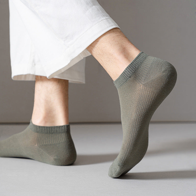 Men’s Solid Colour Breathable Boat Socks, Sweat Absorbing Low-cut Polyester Socks