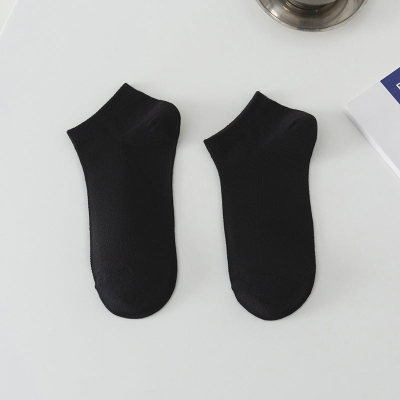 Men’s Solid Colour Breathable Boat Socks, Sweat Absorbing Low-cut Polyester Socks