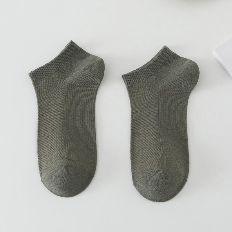 Men’s Solid Colour Breathable Boat Socks, Sweat Absorbing Low-cut Polyester Socks