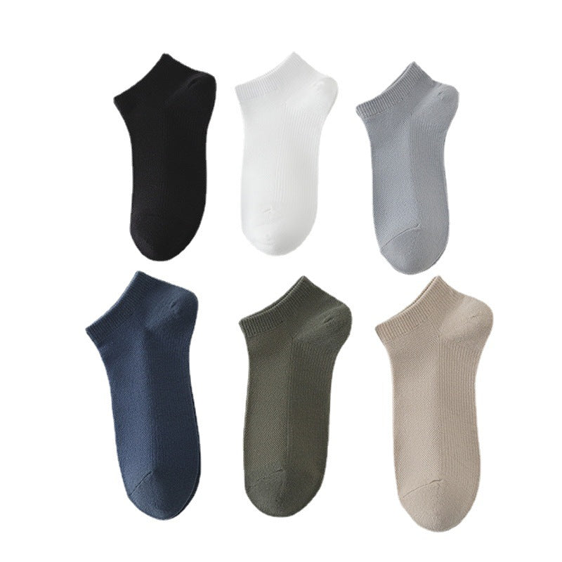 Men’s Solid Colour Breathable Boat Socks, Sweat Absorbing Low-cut Polyester Socks