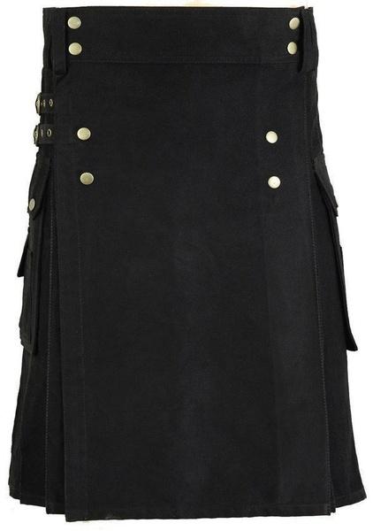Men's Stylish Black Cotton Wedding Utility Kilt  Drop 24 "