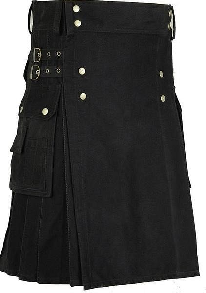 Men's Stylish Black Cotton Wedding Utility Kilt  Drop 24 "