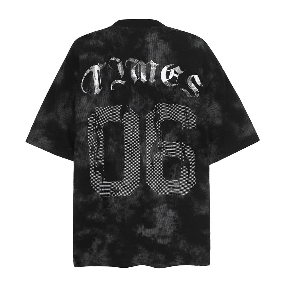 Men's Tie-dyed Letter Print Short-sleeved T-shirt