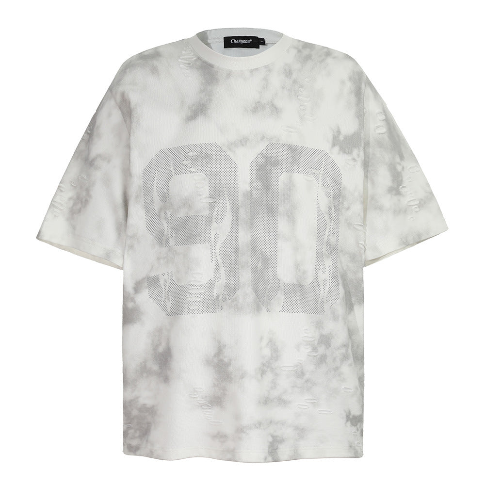 Men's Tie-dyed Letter Print Short-sleeved T-shirt