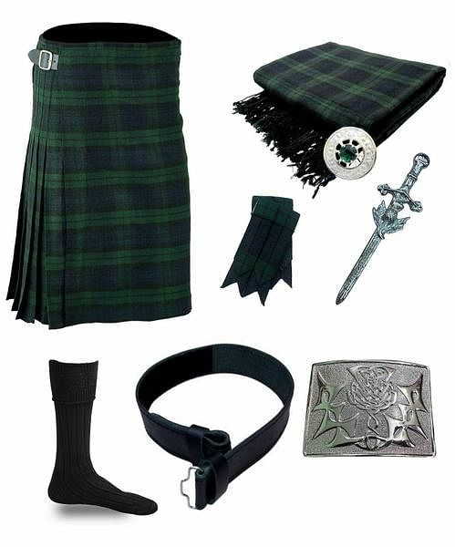 Men's Traditional Scottish kilt Black Watch Tartan 8 Pcs Set Kilt Outfit