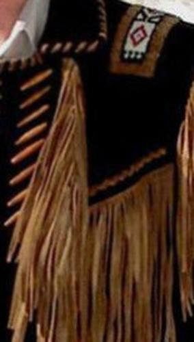 Men's Two Tone Western Fringed Buffalo Coat - Hand Beading And Lacing - Extensive Long Fringe
