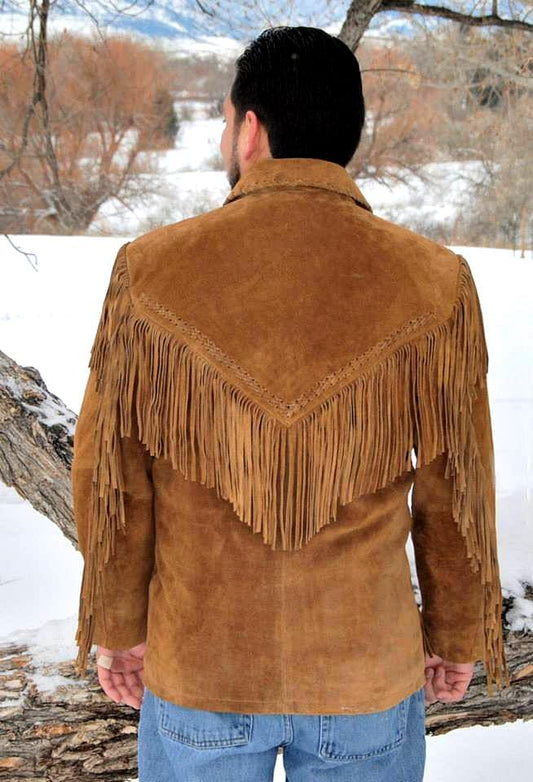 Men's Western Fringed American Buffalo Coat Hair Pipe - Lacing - Extensive Long Fringe
