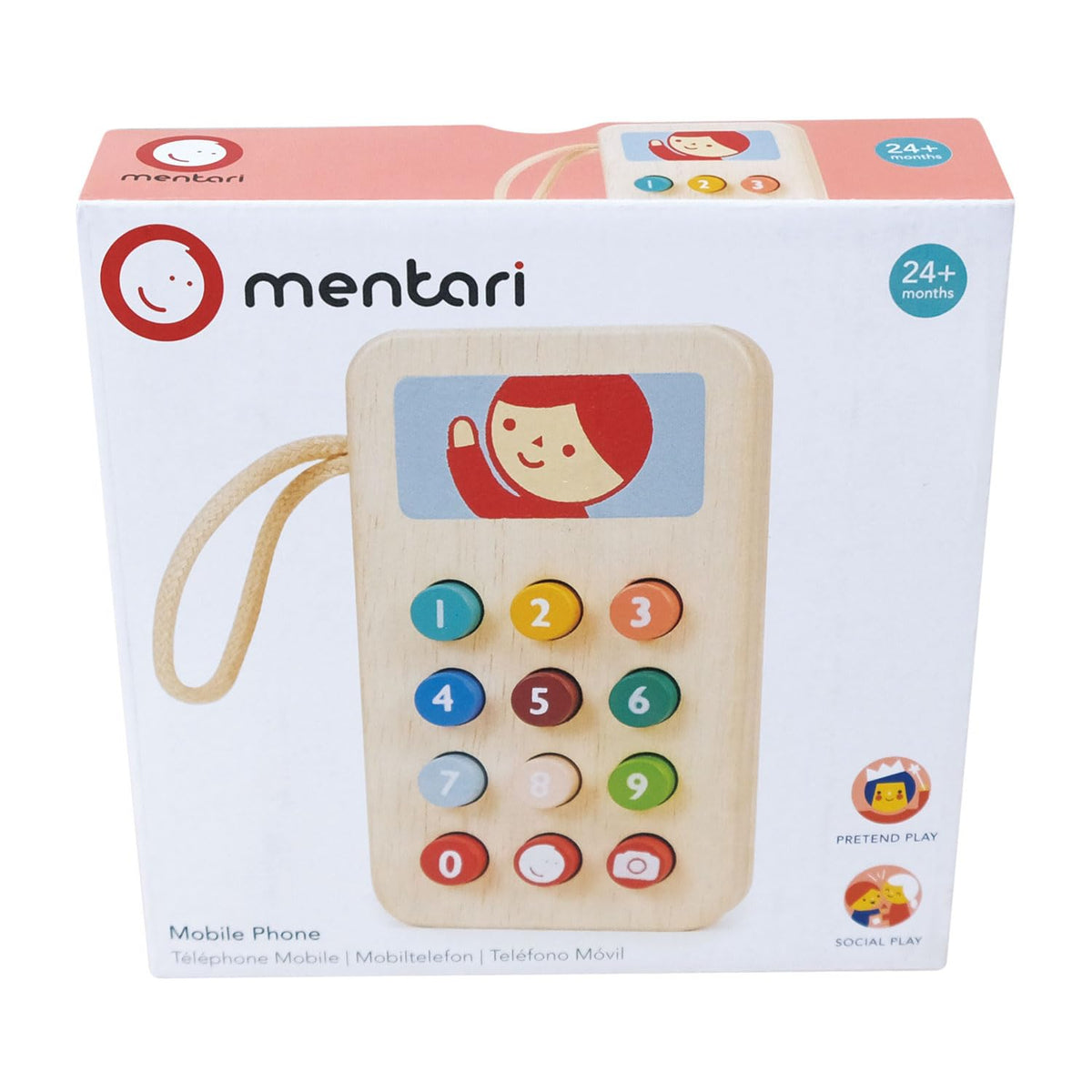 Mentari Mobile Phone Toy – Solid Wood Squishy Button Pretend Play for Toddlers (Age 2+)