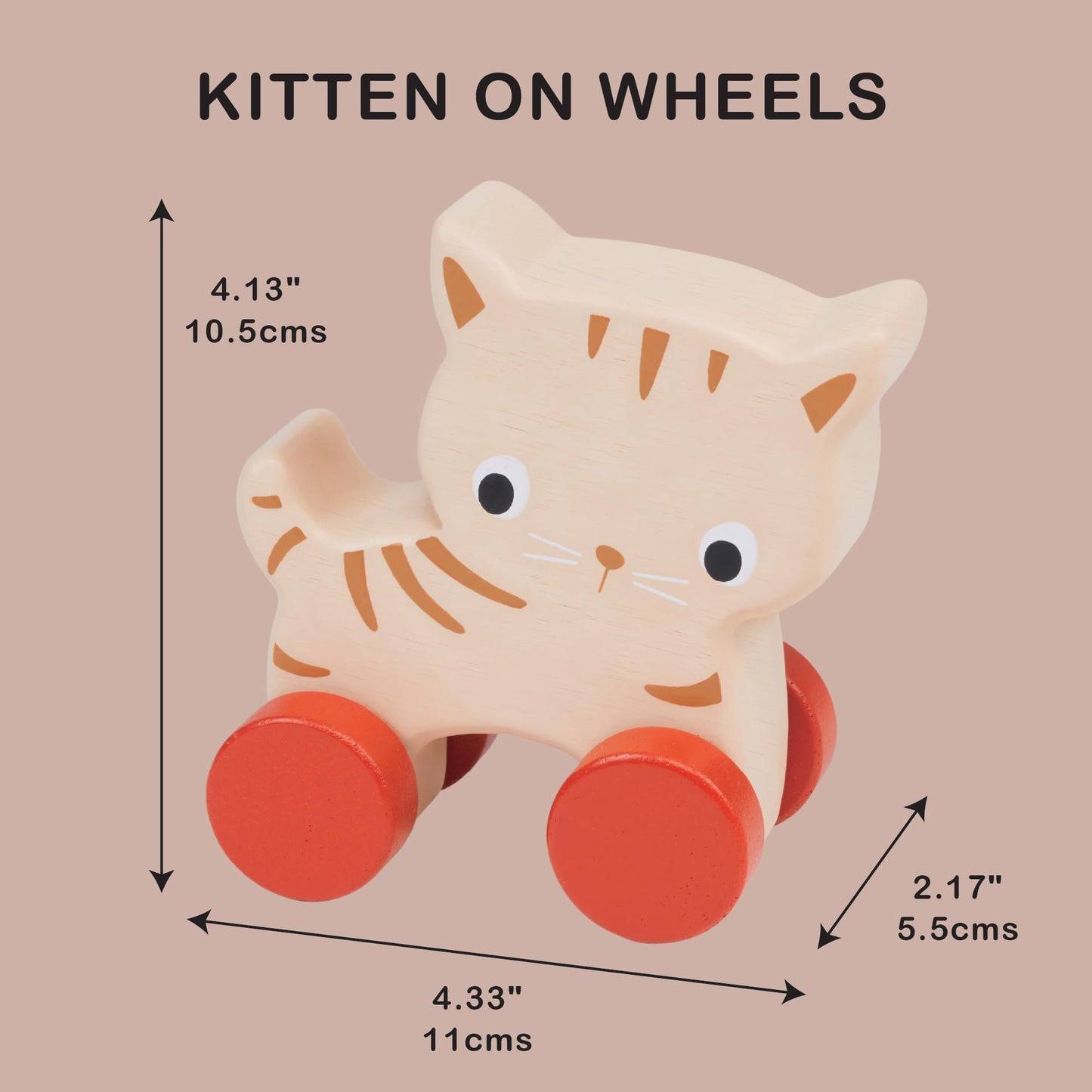 Mentari Kitten on Wheels – Wooden Push Toy for Babies and Toddlers – Develops Motor Skills & Imaginative Play