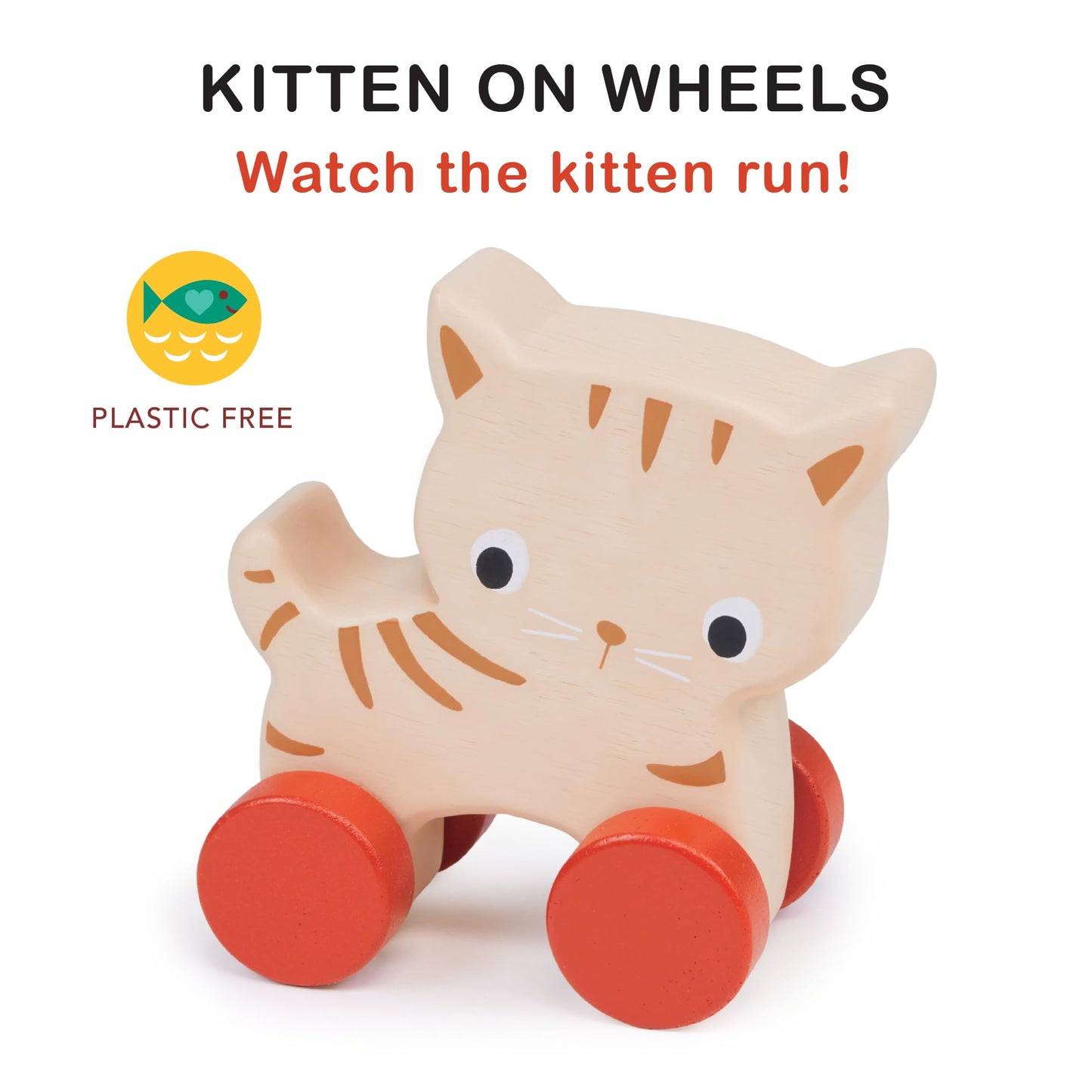 Mentari Kitten on Wheels – Wooden Push Toy for Babies and Toddlers – Develops Motor Skills & Imaginative Play