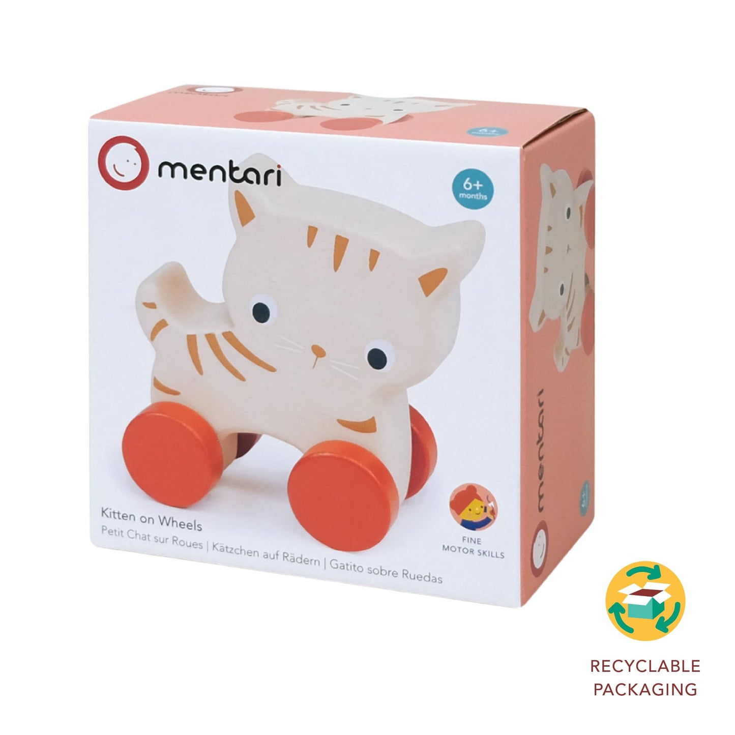 Mentari Kitten on Wheels – Wooden Push Toy for Babies and Toddlers – Develops Motor Skills & Imaginative Play