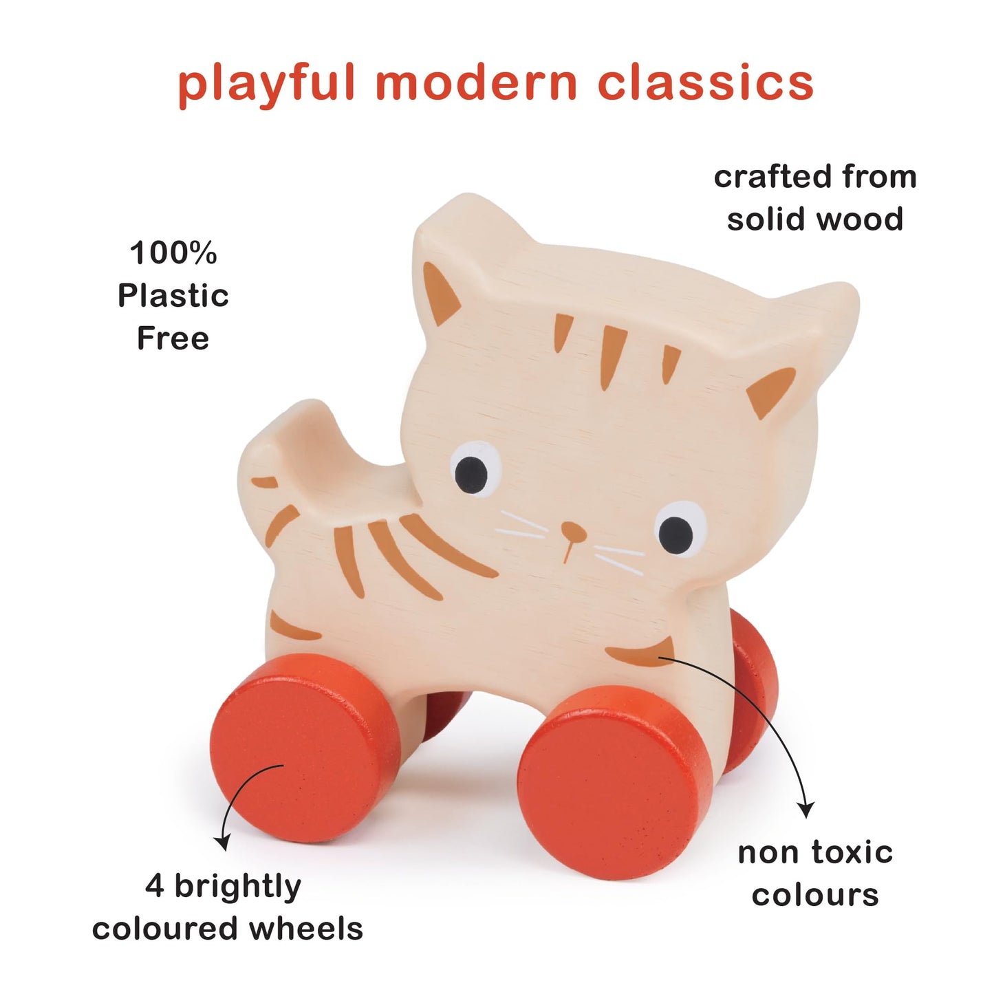Mentari Kitten on Wheels – Wooden Push Toy for Babies and Toddlers – Develops Motor Skills & Imaginative Play