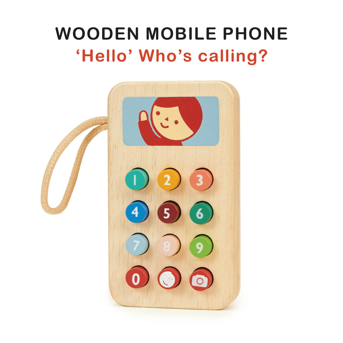 Mentari Mobile Phone Toy – Solid Wood Squishy Button Pretend Play for Toddlers (Age 2+)