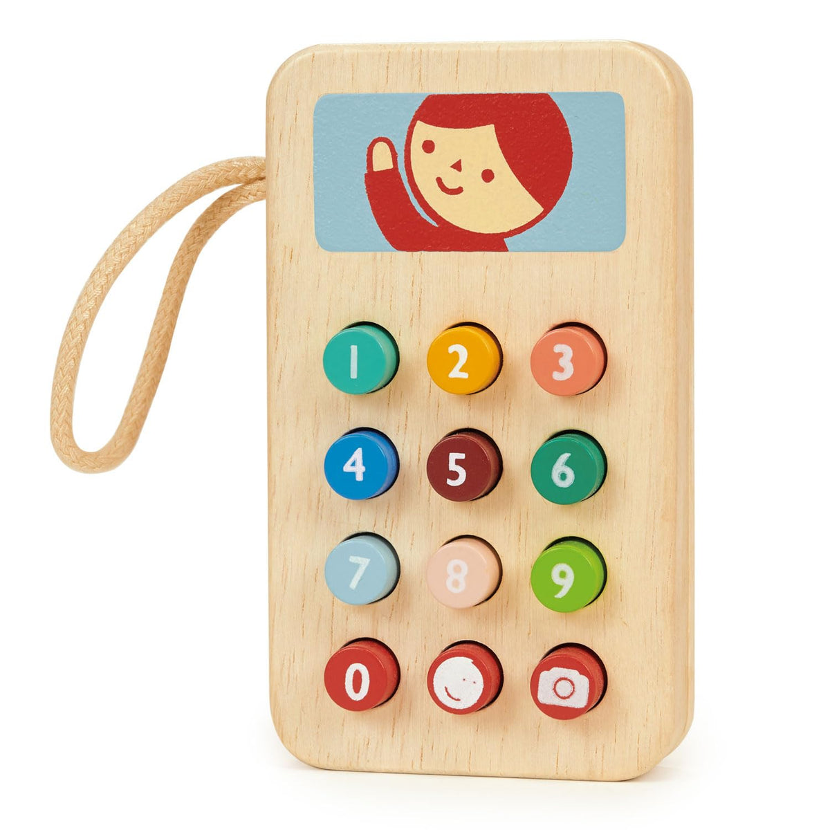 Mentari Mobile Phone Toy – Solid Wood Squishy Button Pretend Play for Toddlers (Age 2+)