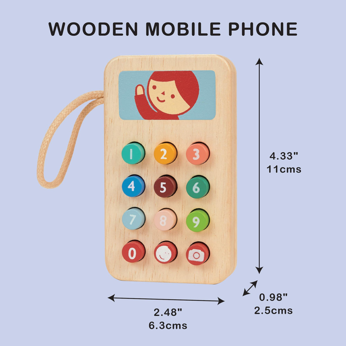Mentari Mobile Phone Toy – Solid Wood Squishy Button Pretend Play for Toddlers (Age 2+)