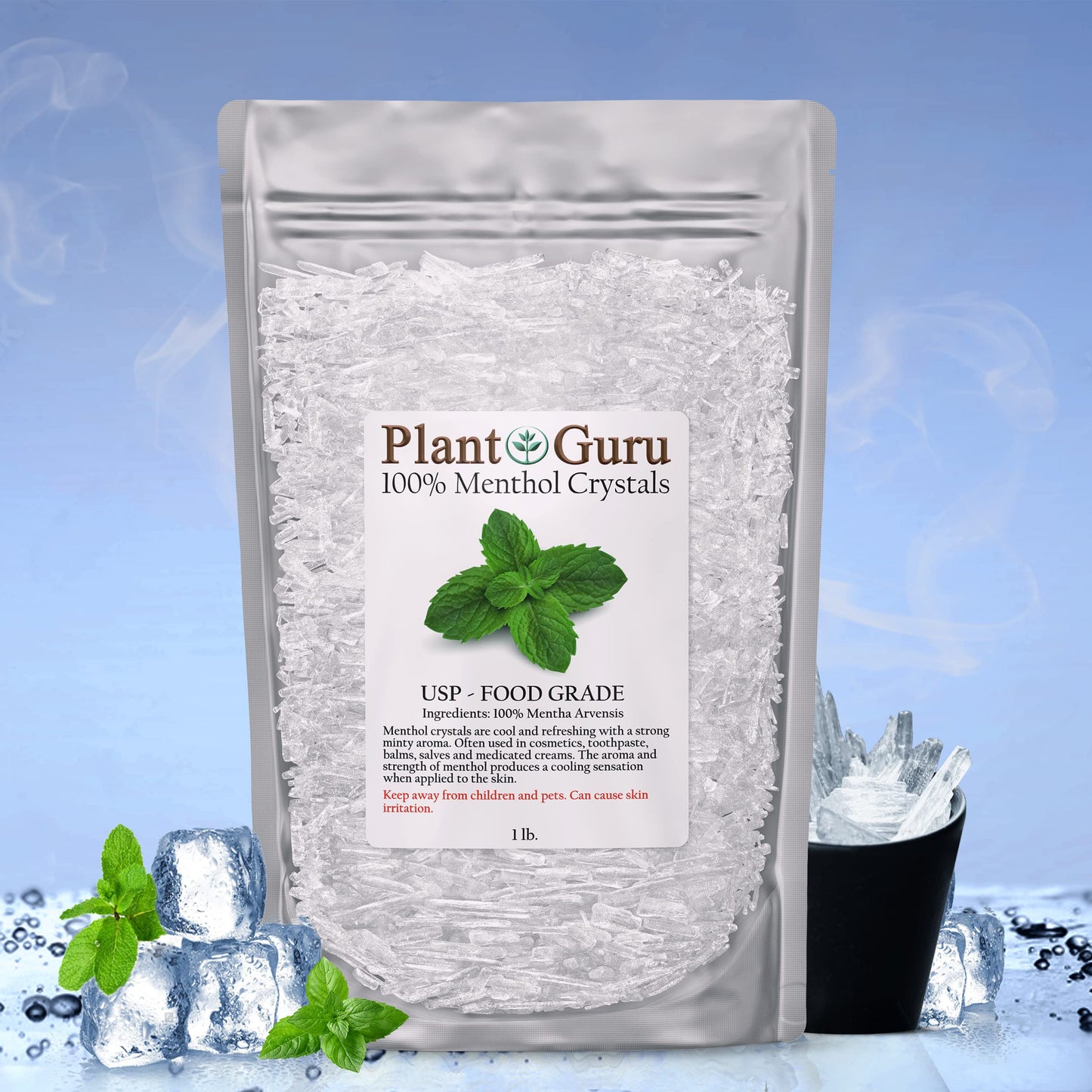Plant Guru Menthol Crystals 1 lb Bulk – Pure Mentha Arvensis USP Food Grade