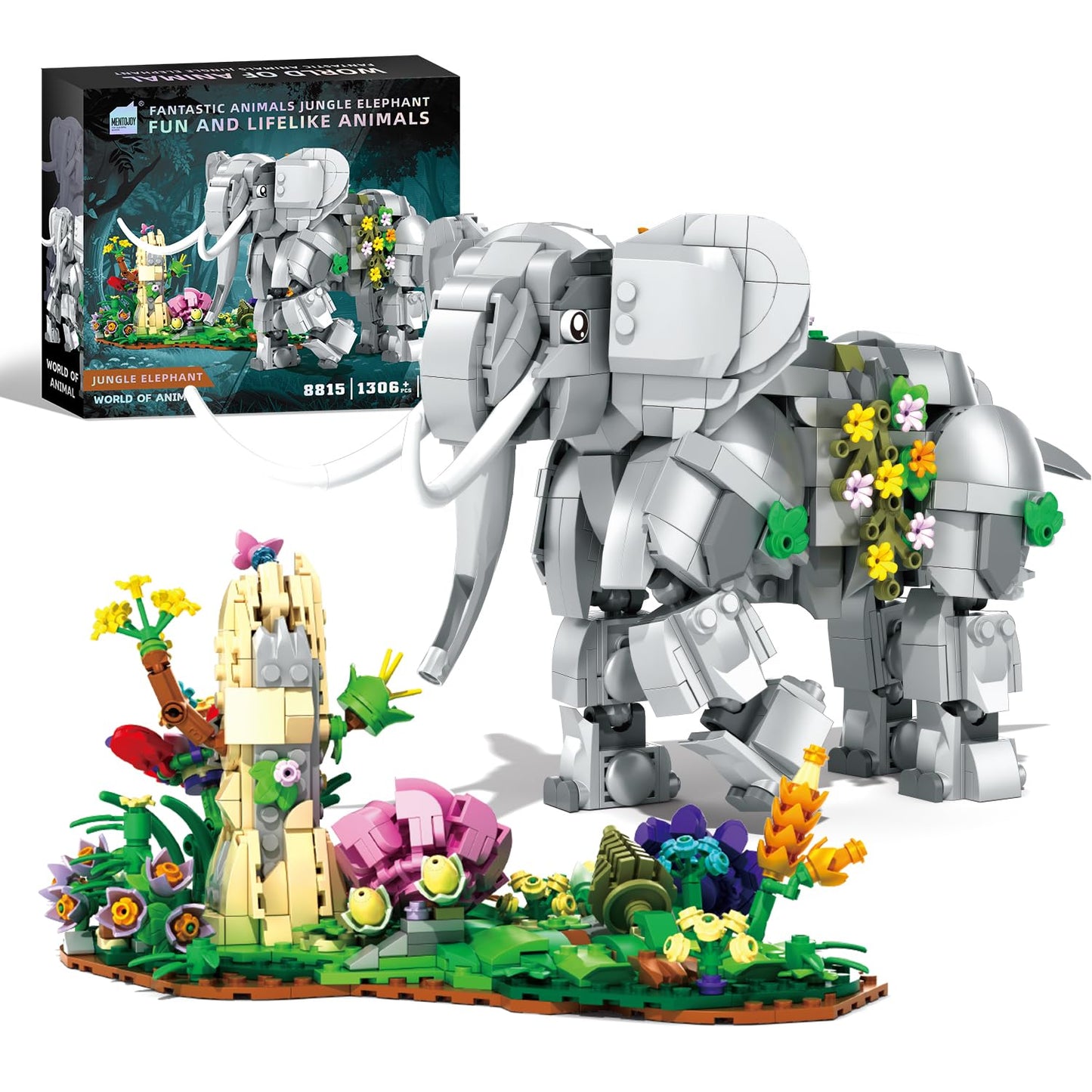 MENTOJOY Elephant Building Set – 1306 Pieces, Jungle Desktop Decoration, Gift for Kids & Adults