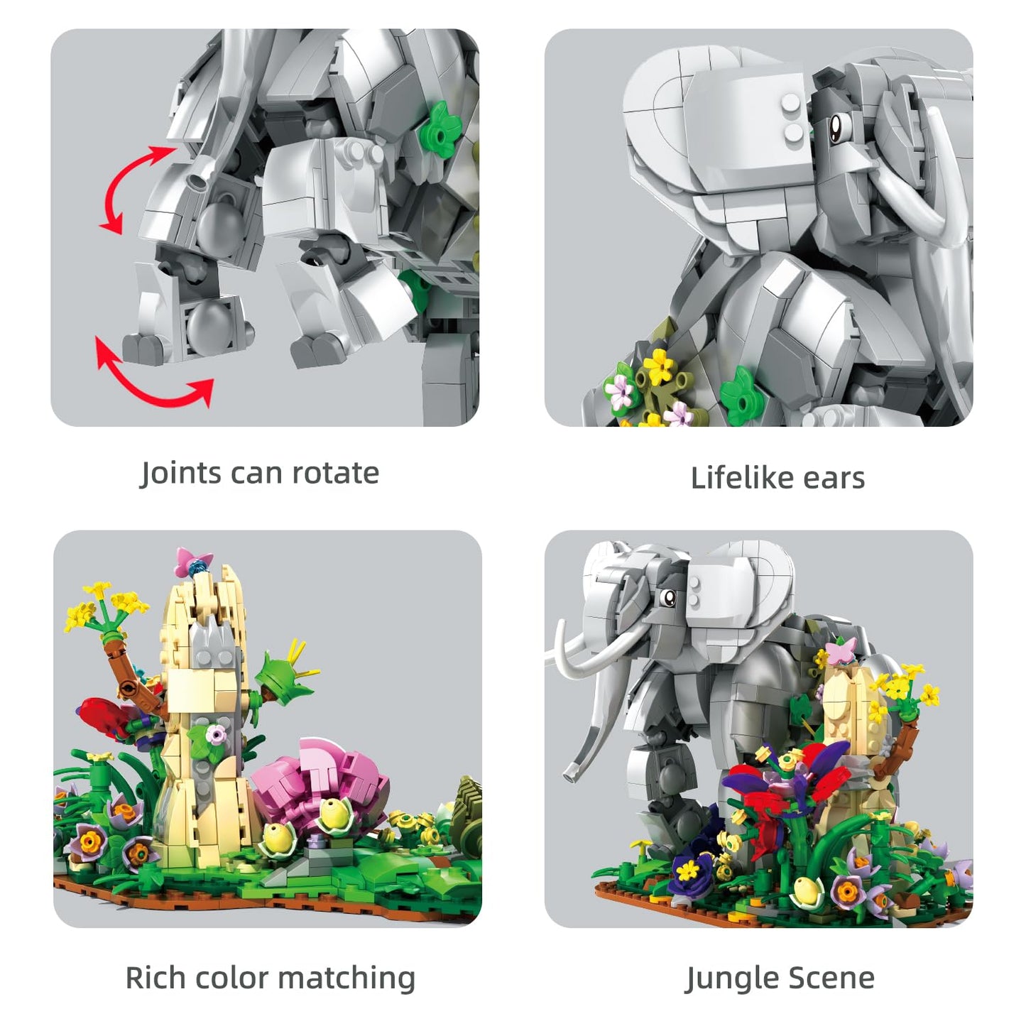 MENTOJOY Elephant Building Set – 1306 Pieces, Jungle Desktop Decoration, Gift for Kids & Adults
