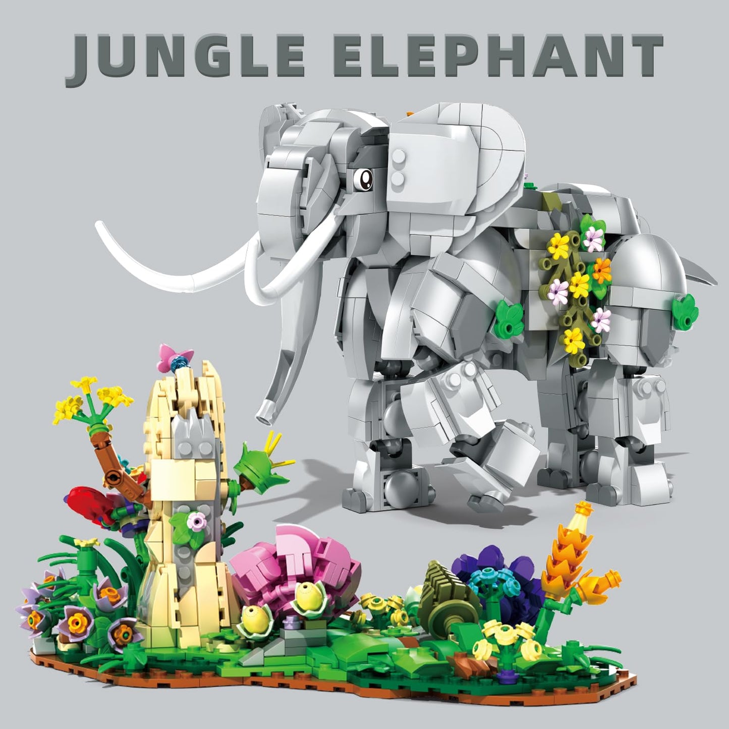 MENTOJOY Elephant Building Set – 1306 Pieces, Jungle Desktop Decoration, Gift for Kids & Adults