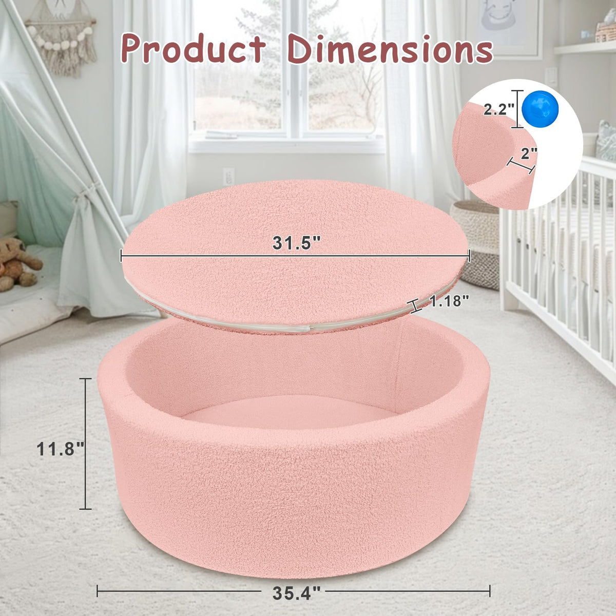 MEOGETY Kids Foam Ball Pit – Safe Teddy Fleece Play Space for Toddlers & Pets