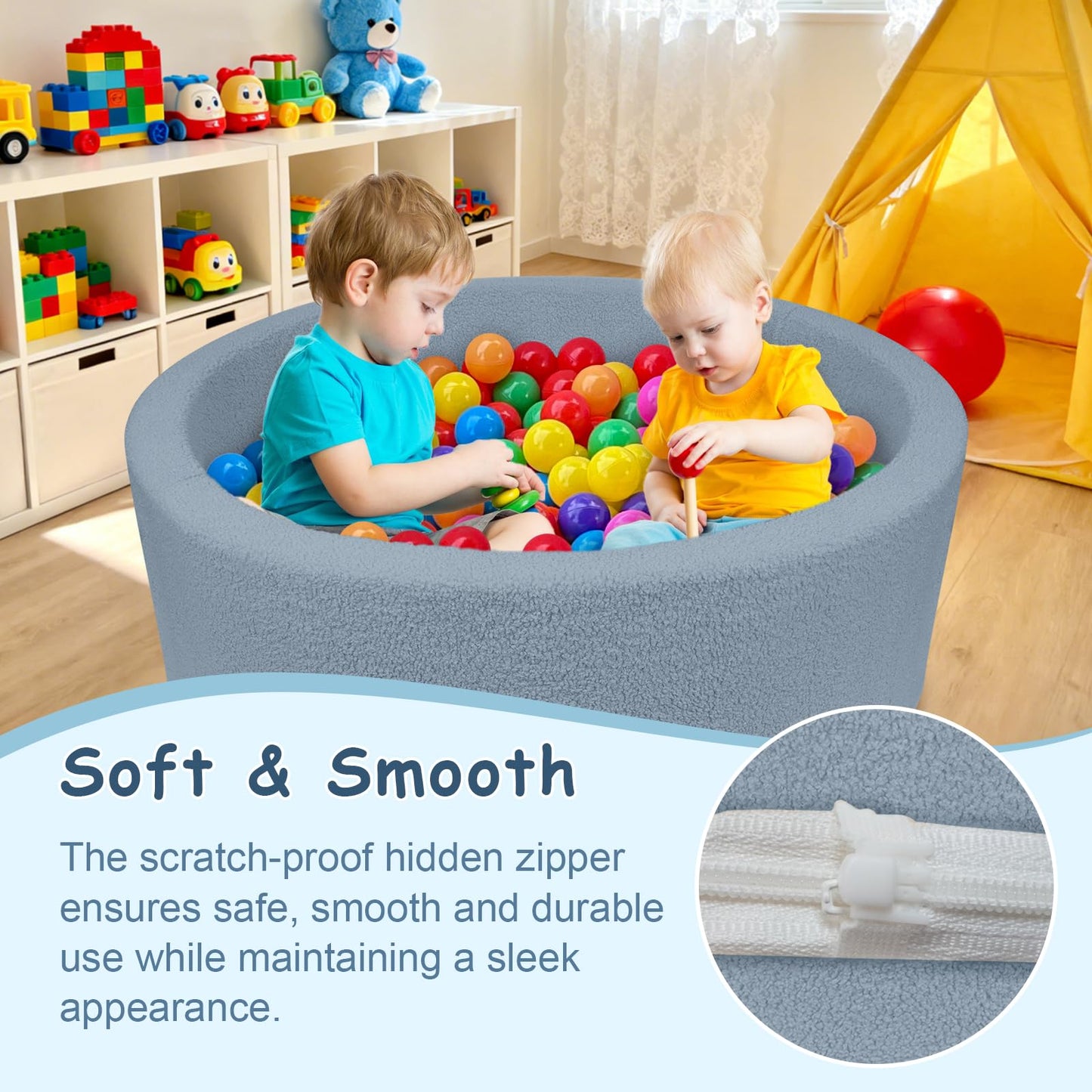MEOGETY Kids Foam Ball Pit – Safe Teddy Fleece Play Space (Balls Not Included)