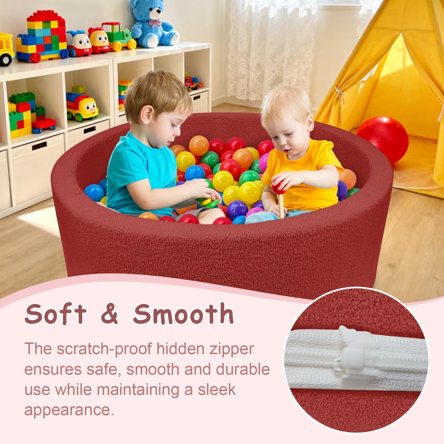 MEOGETY Kids Foam Ball Pit – Soft Teddy Fleece Play Space for Toddlers