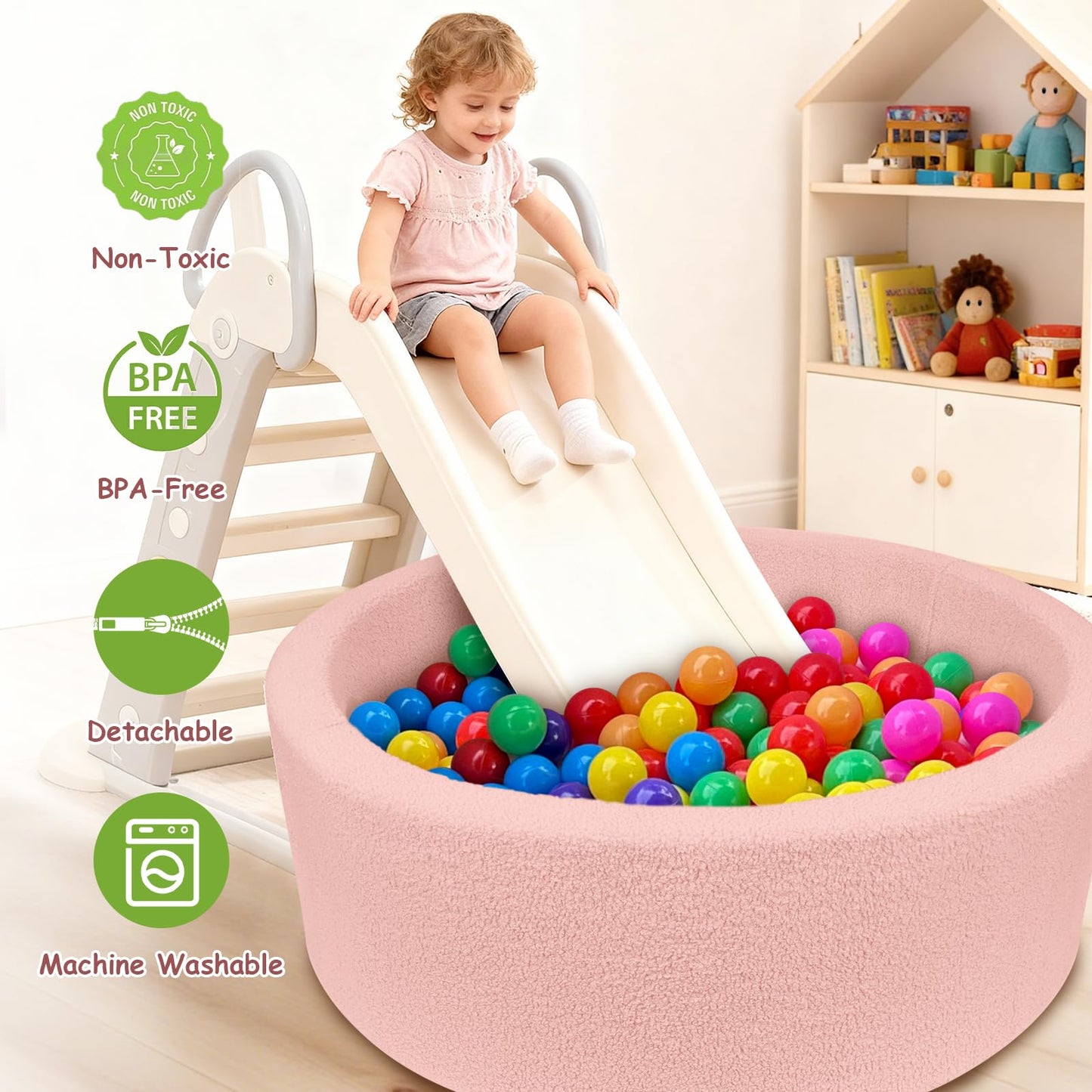 MEOGETY Kids Foam Ball Pit – Safe Teddy Fleece Play Space for Toddlers & Pets