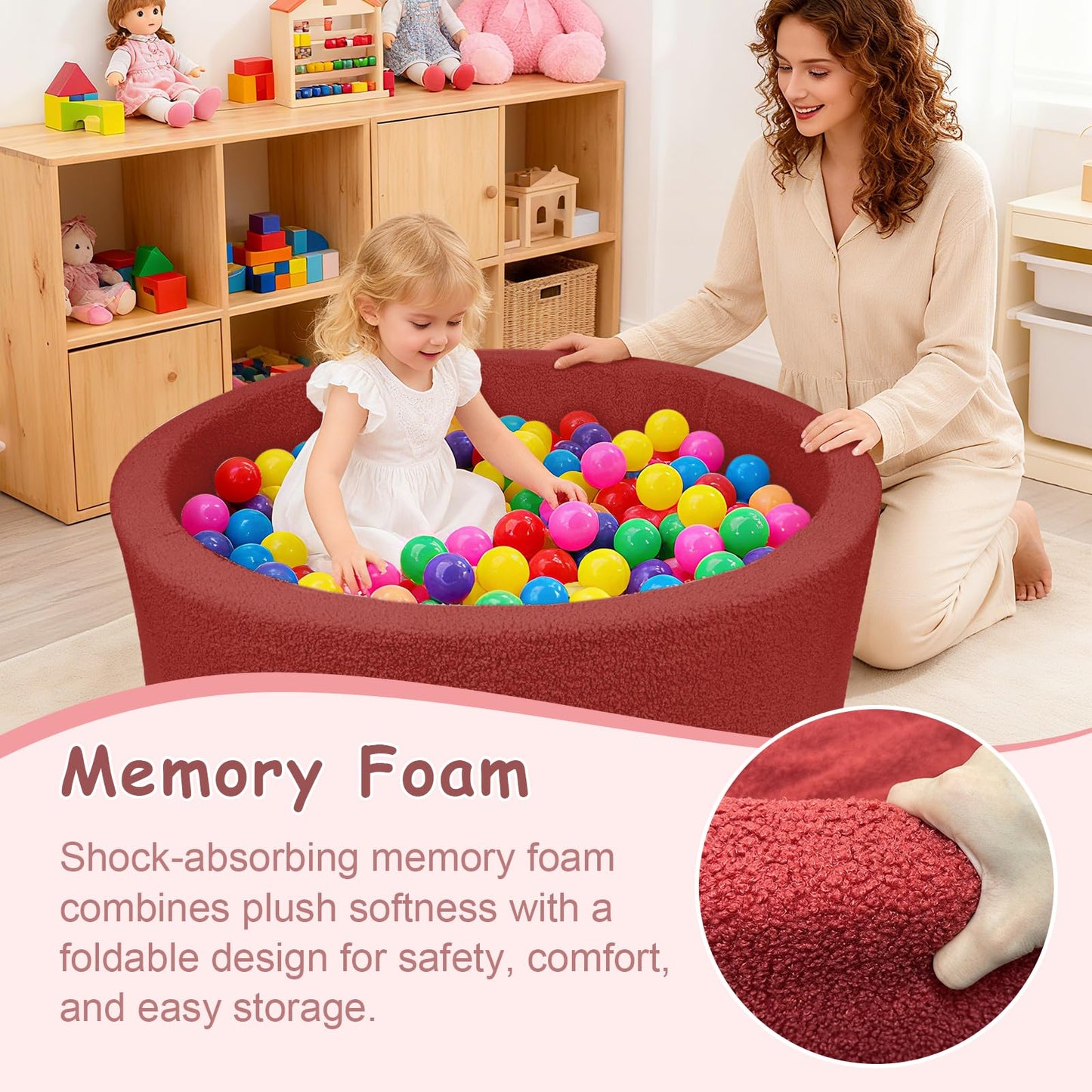 MEOGETY Kids Foam Ball Pit – Soft Teddy Fleece Play Space for Toddlers