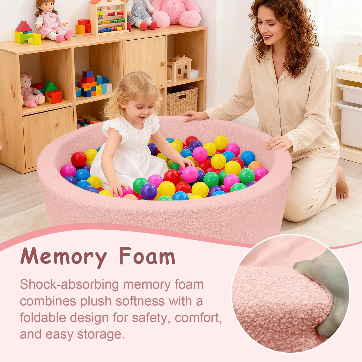 MEOGETY Kids Foam Ball Pit – Safe Teddy Fleece Play Space for Toddlers & Pets